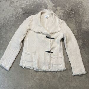 Gerard Darel Sweater Womens 8 Cream Cardigan Virgin Wool Blend Poland Knit